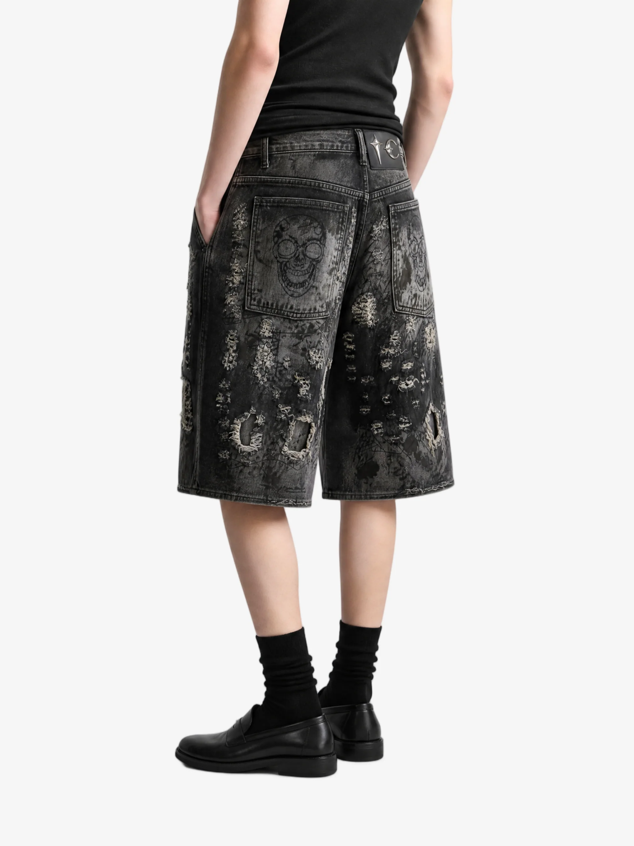 THUG CLUB - Men Hard Washed Destroyed Denim Shorts - Image 2