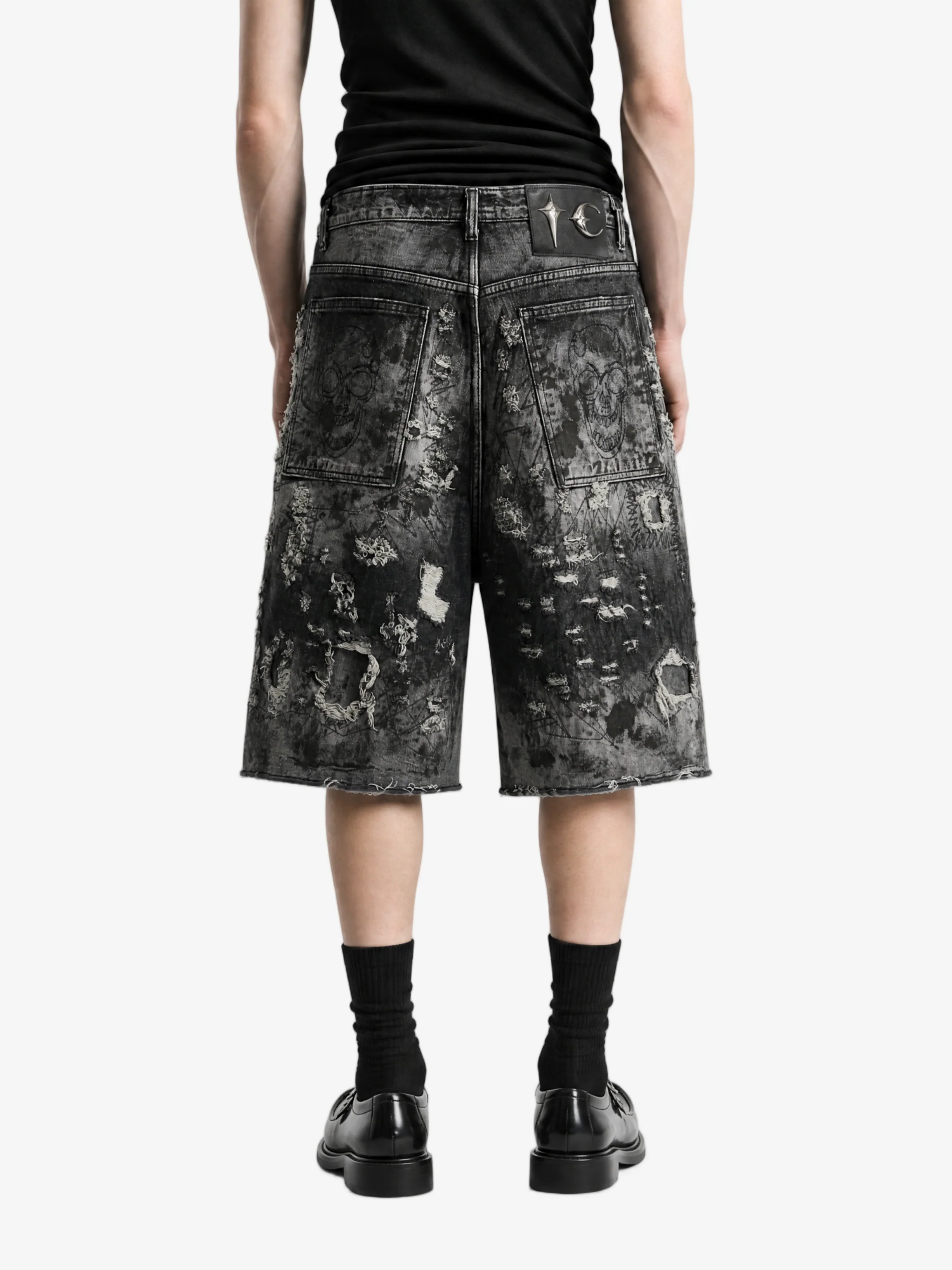 THUG CLUB - Men Hard Washed Destroyed Denim Shorts - Image 3