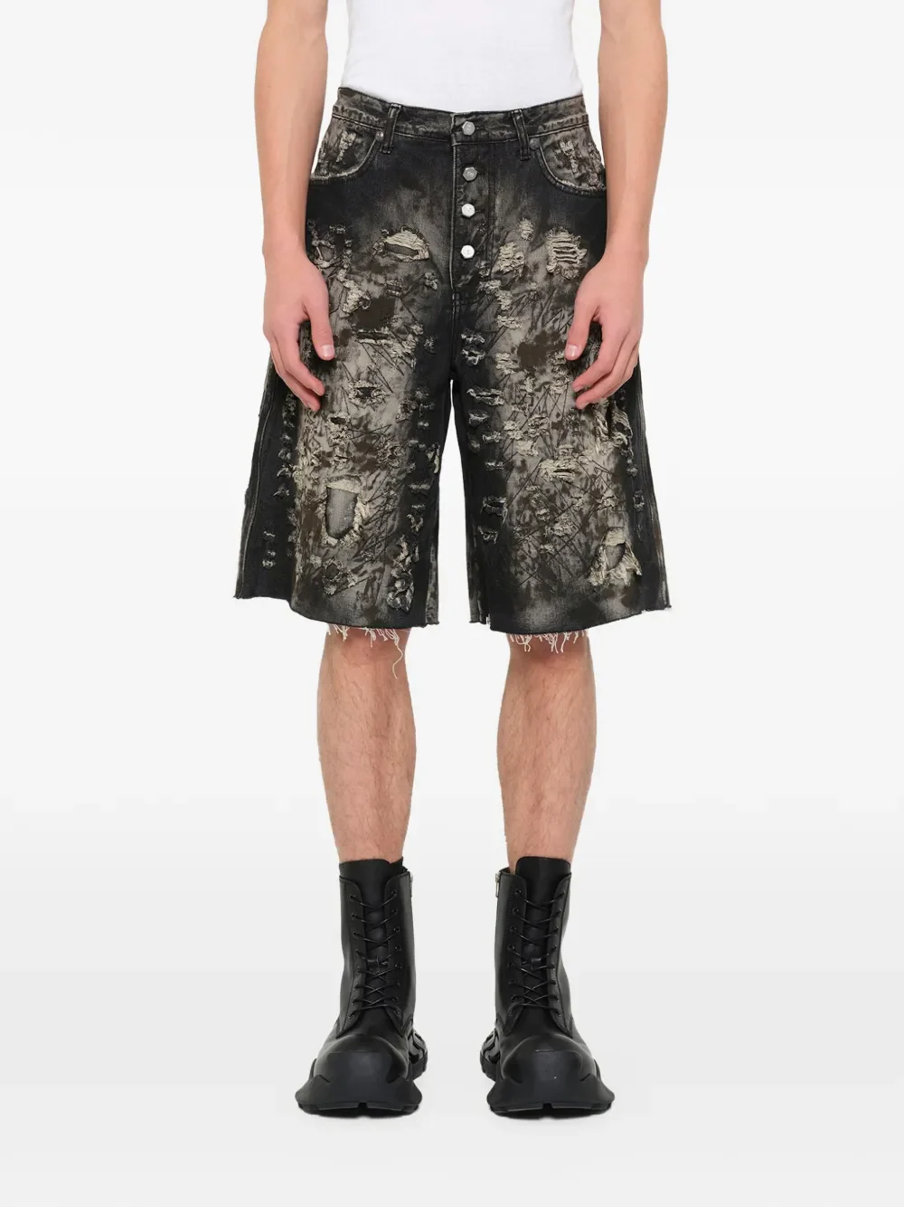 THUG CLUB - Men Hard Washed Destroyed Denim Shorts - Image 4