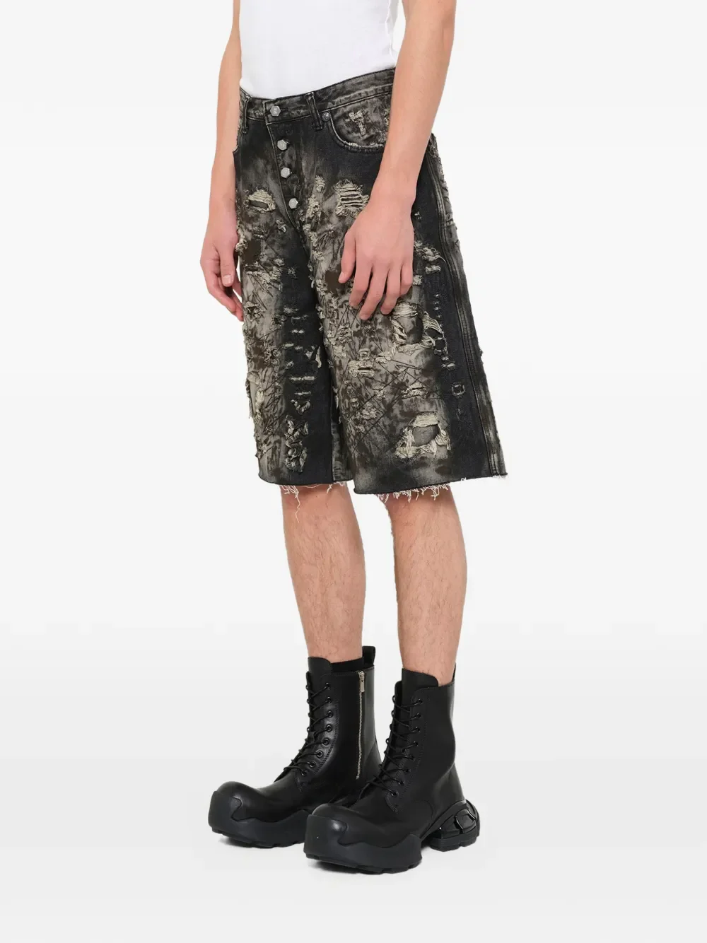 THUG CLUB - Men Hard Washed Destroyed Denim Shorts - Image 5