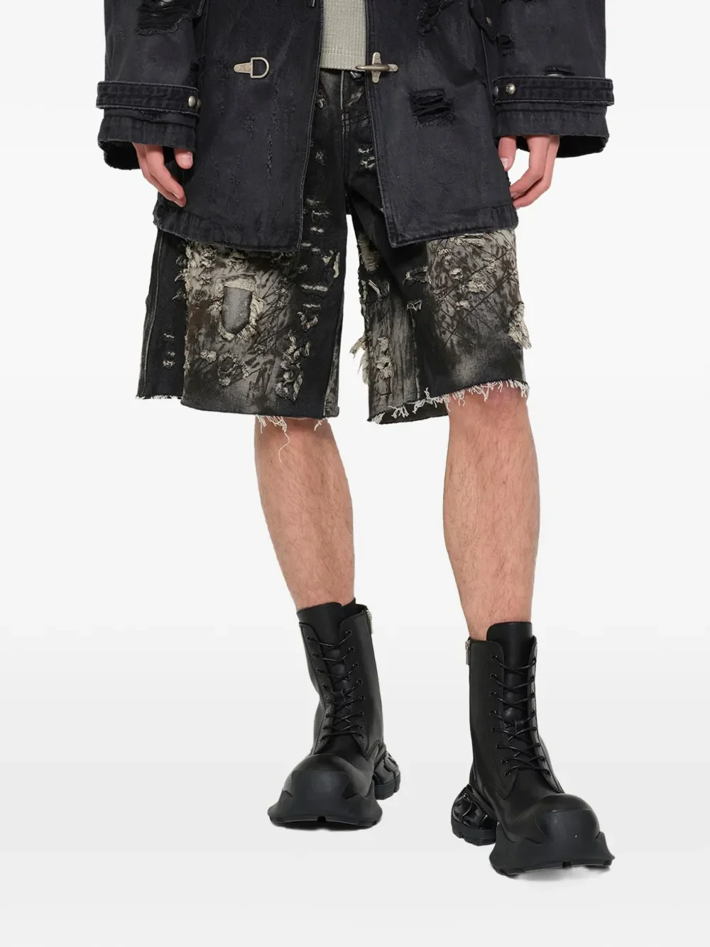 THUG CLUB - Men Hard Washed Destroyed Denim Shorts - Image 7