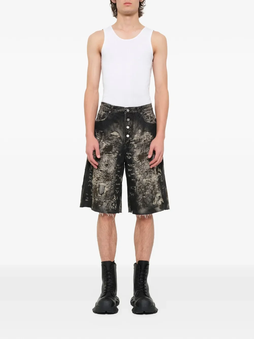 THUG CLUB - Men Hard Washed Destroyed Denim Shorts - Image 8