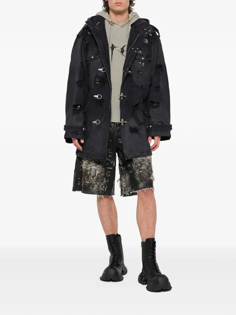 THUG CLUB - Men Hard Washed Destroyed Denim Shorts - Image 9