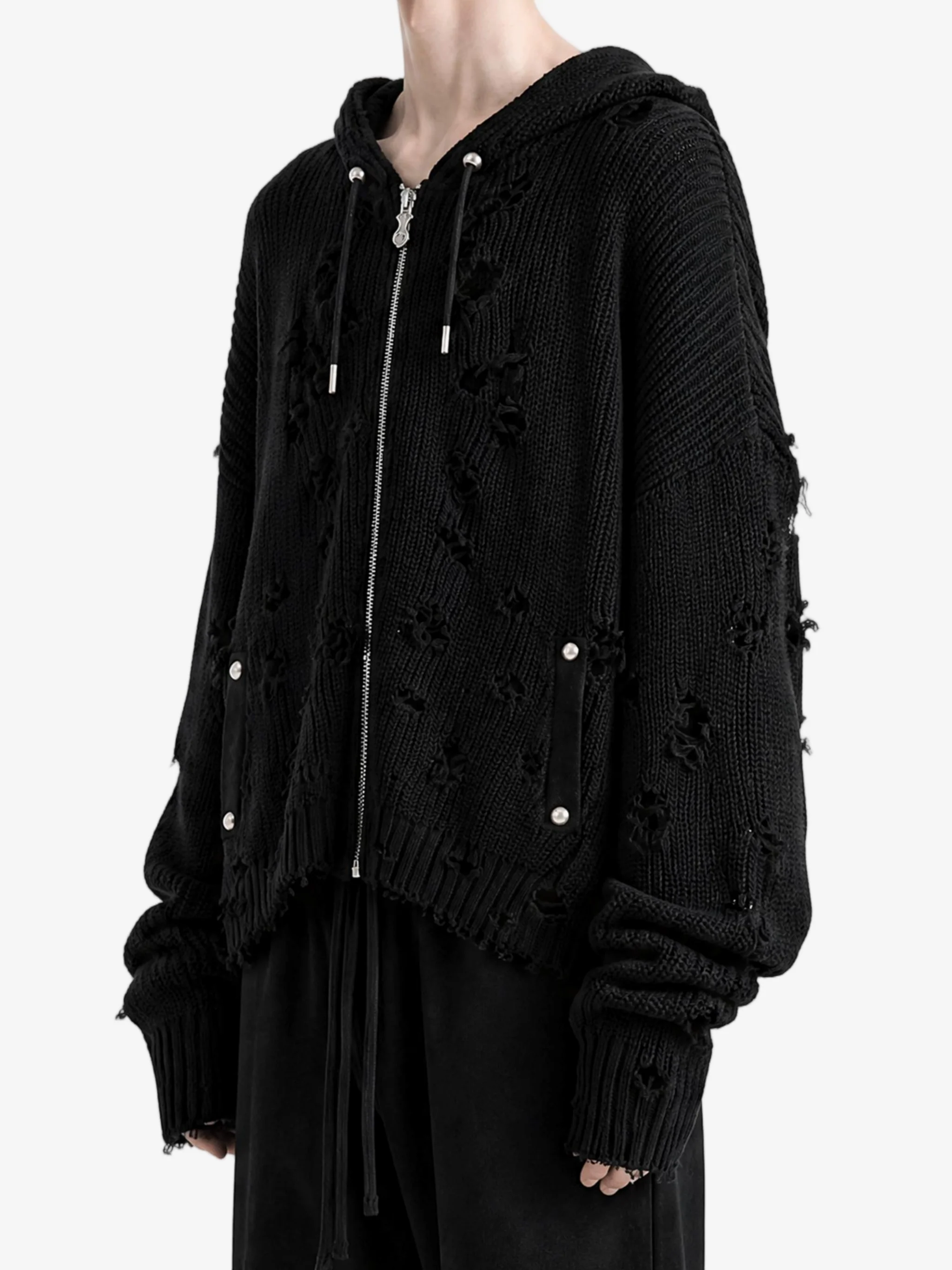 THUG CLUB - Men TC Destroyed Knit Zip-Up Hoodie - Image 2