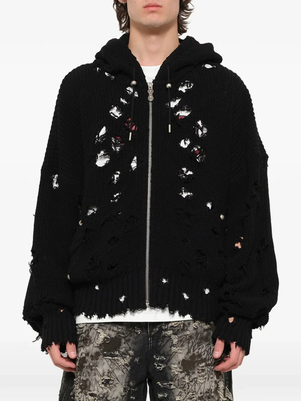 THUG CLUB - Men TC Destroyed Knit Zip-Up Hoodie - Image 4