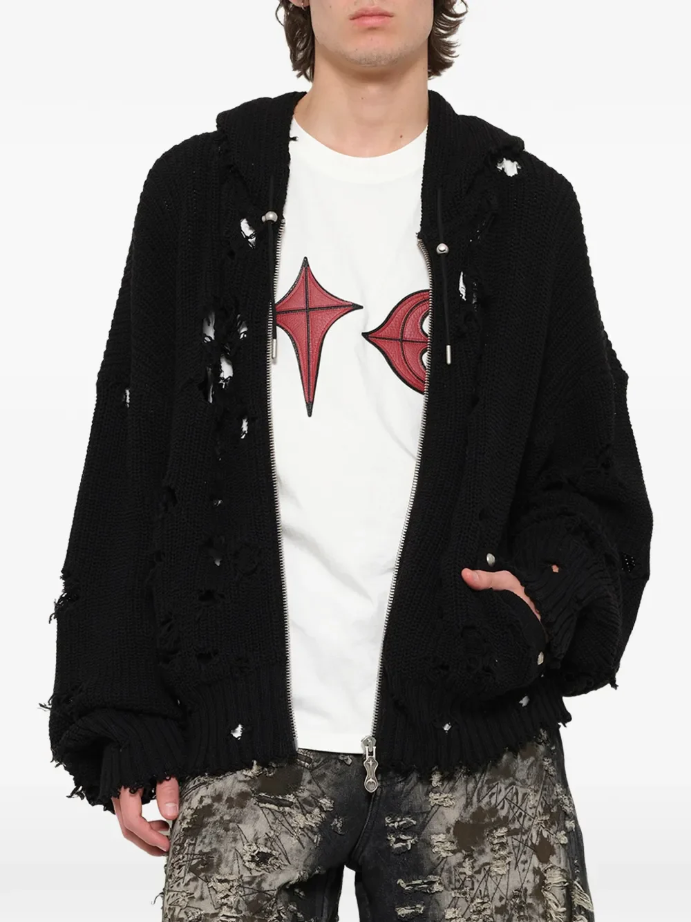 THUG CLUB - Men TC Destroyed Knit Zip-Up Hoodie - Image 5