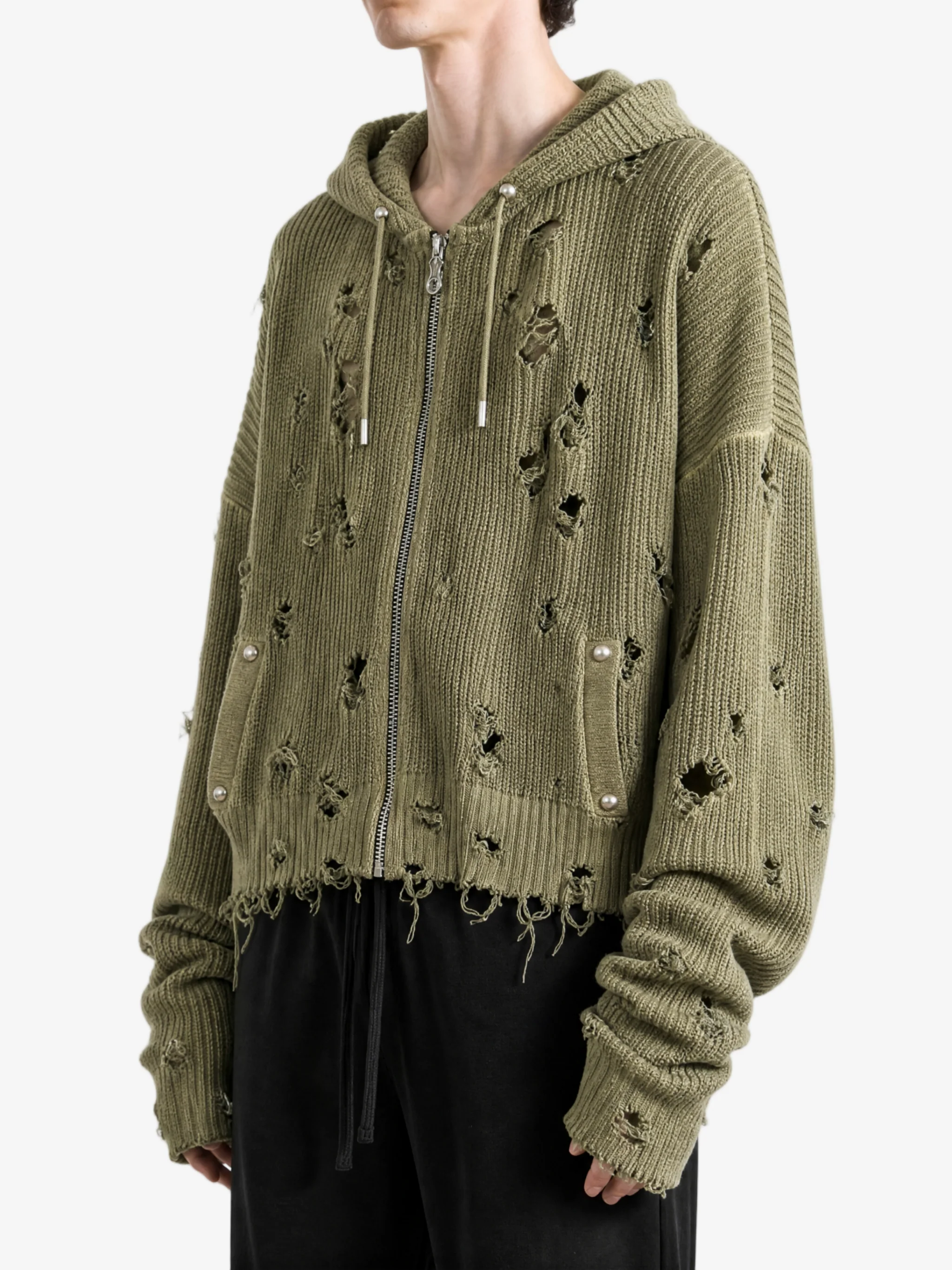 THUG CLUB - Men TC Destroyed Knit Zip-Up Hoodie - Image 2