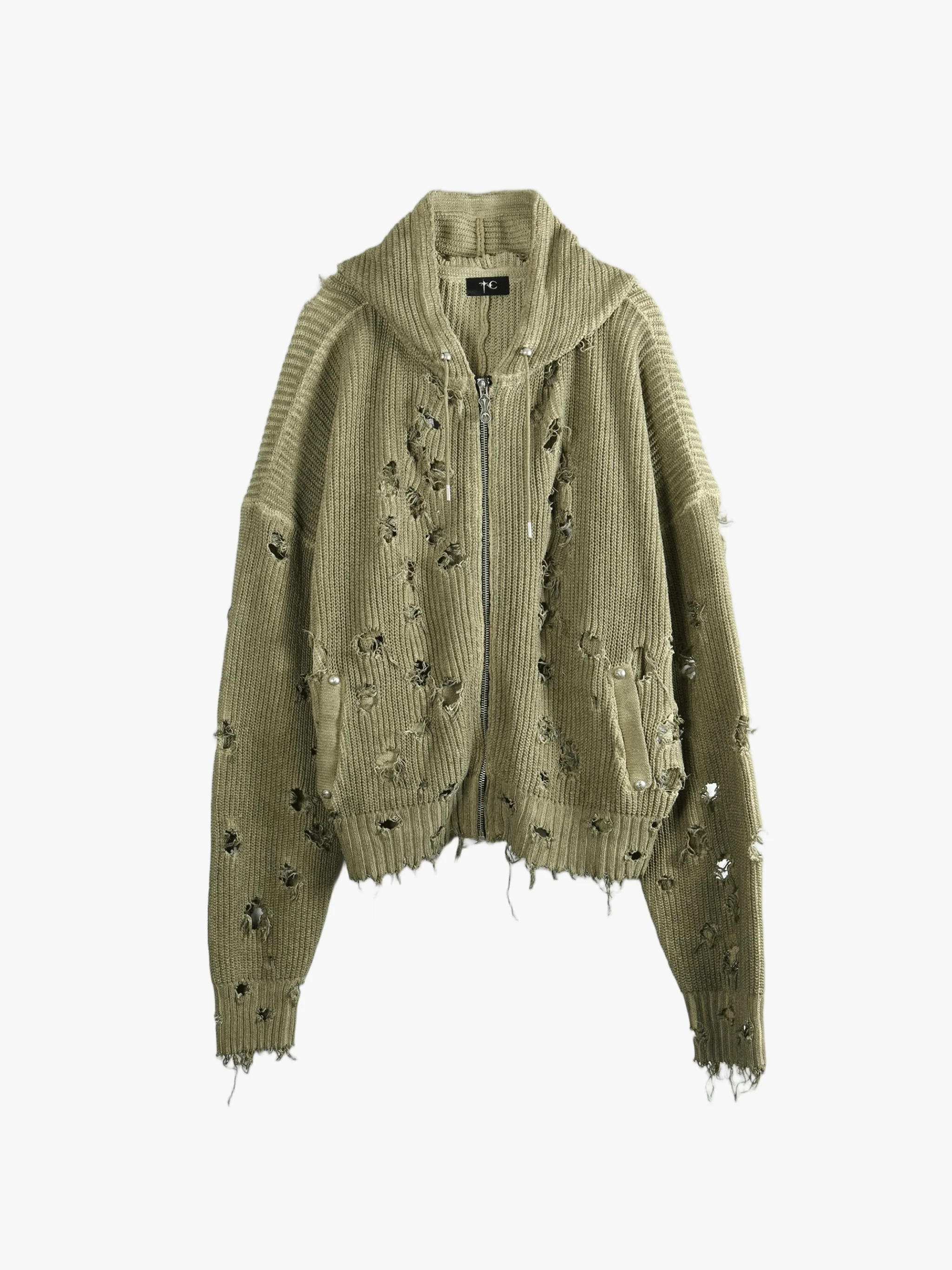 THUG CLUB - Men TC Destroyed Knit Zip-Up Hoodie - Image 4