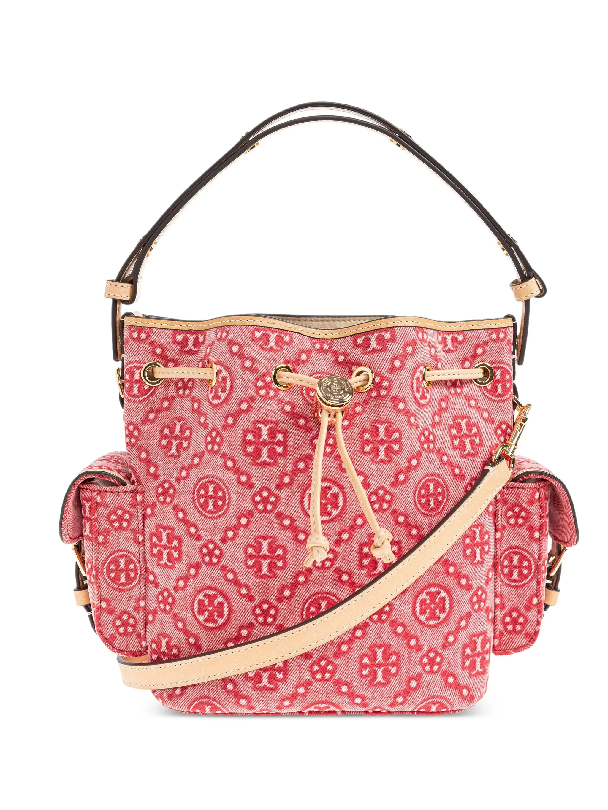TORY BURCH - Women T Monogram Denim Bucket Bag with Pockets