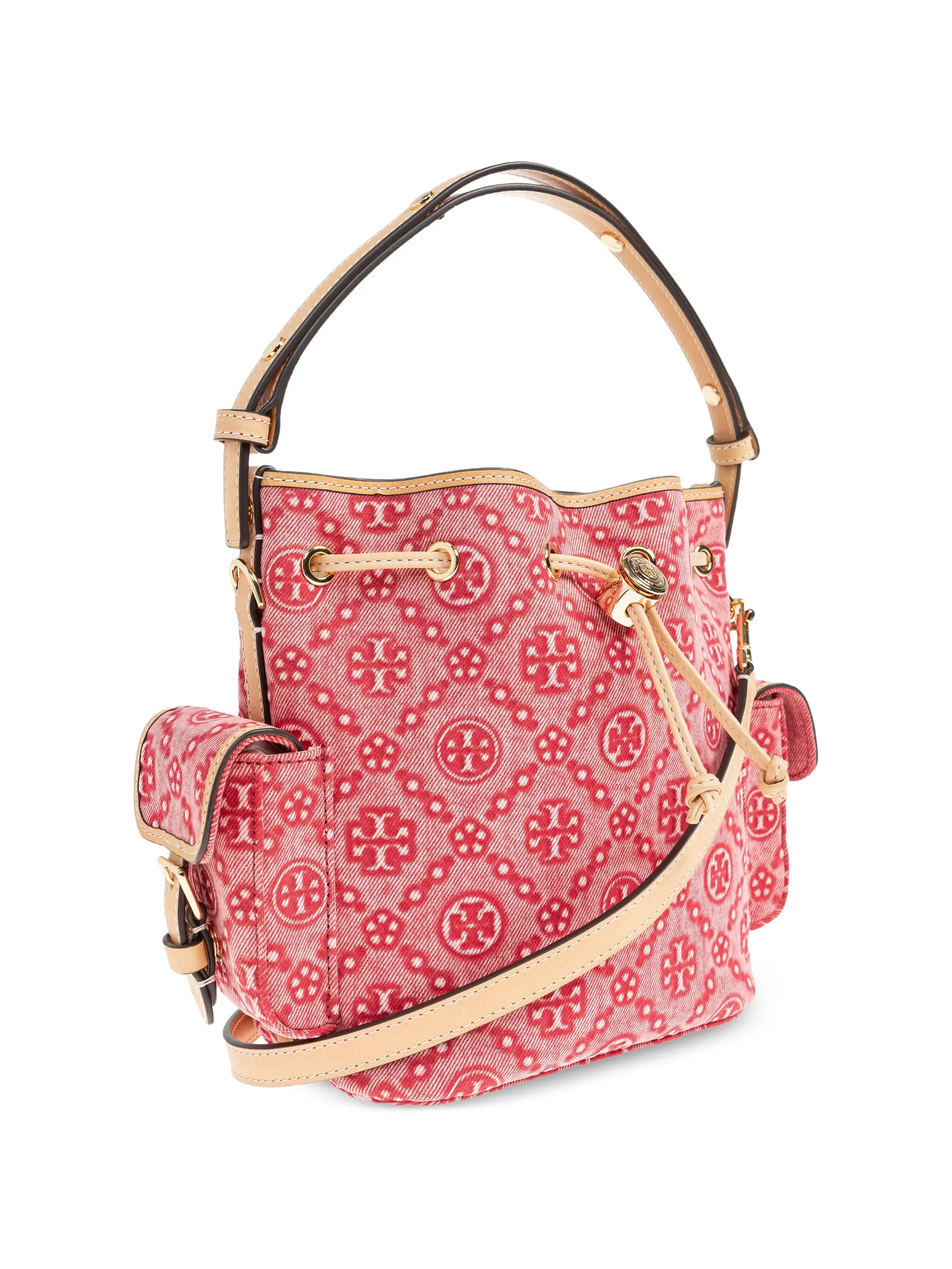 TORY BURCH - Women T Monogram Denim Bucket Bag with Pockets - Image 3