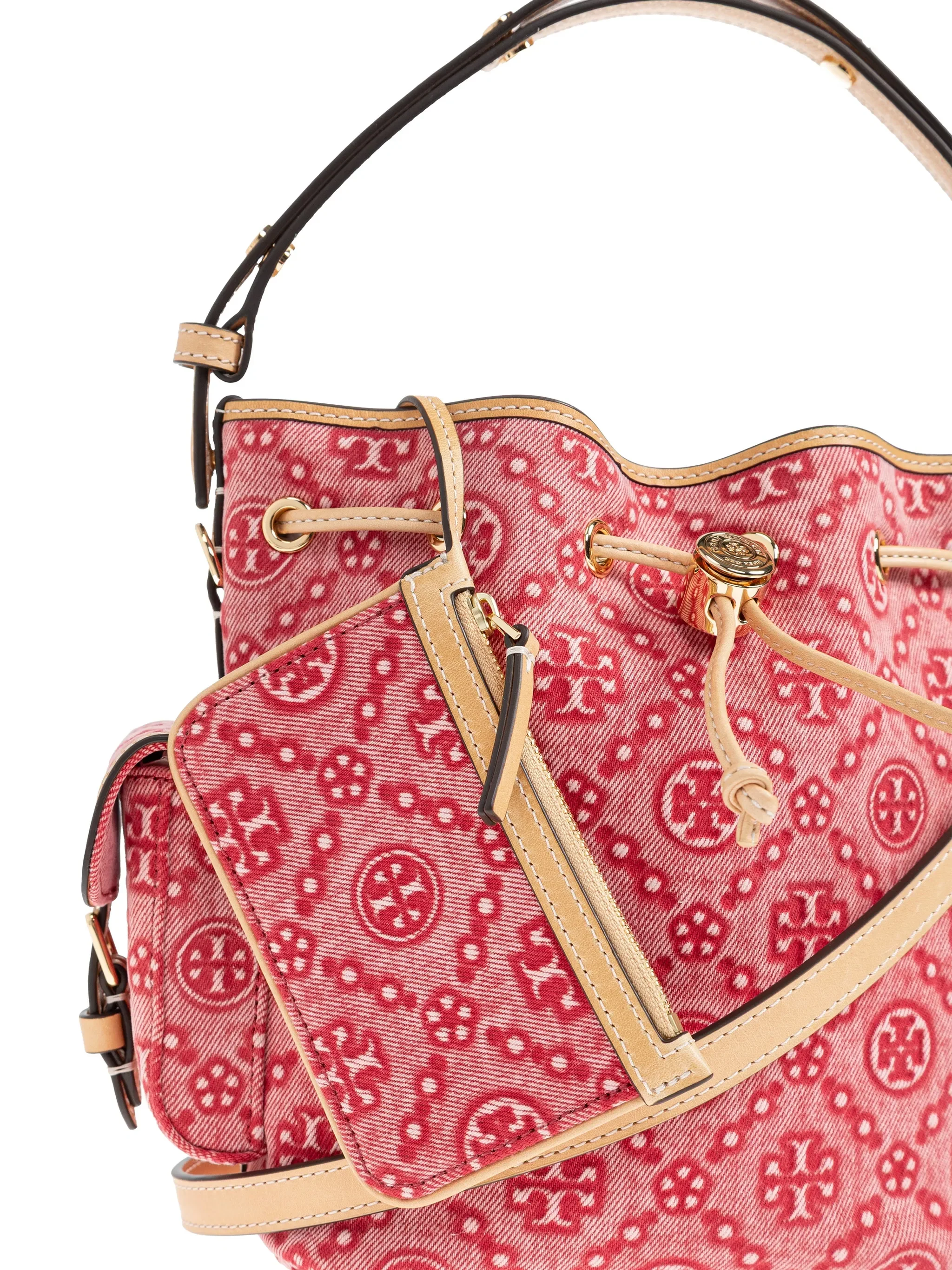 TORY BURCH - Women T Monogram Denim Bucket Bag with Pockets - Image 5