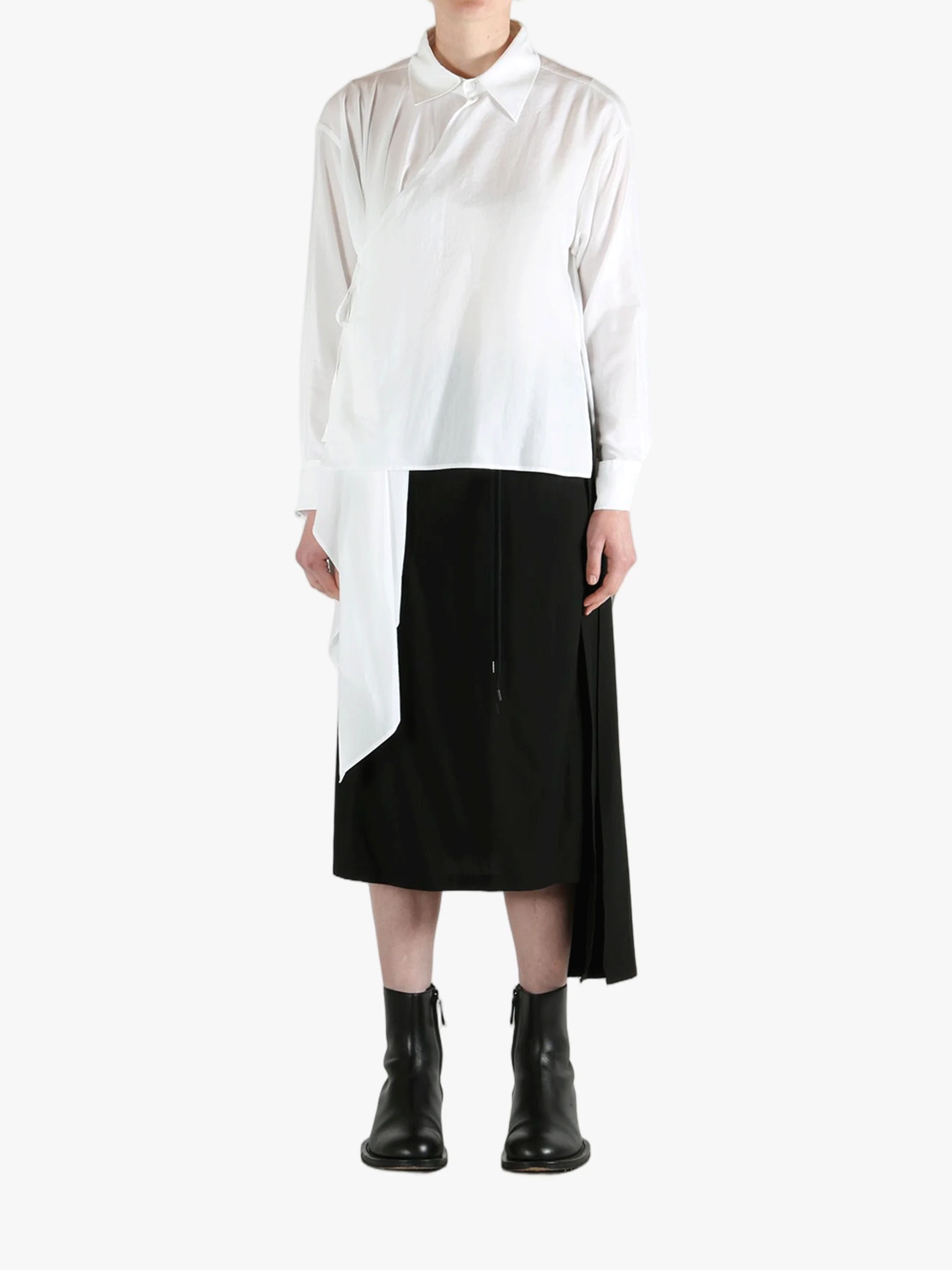 YOHJI YAMAMOTO - Women Viyella Asymmetric Blouse - Image 4