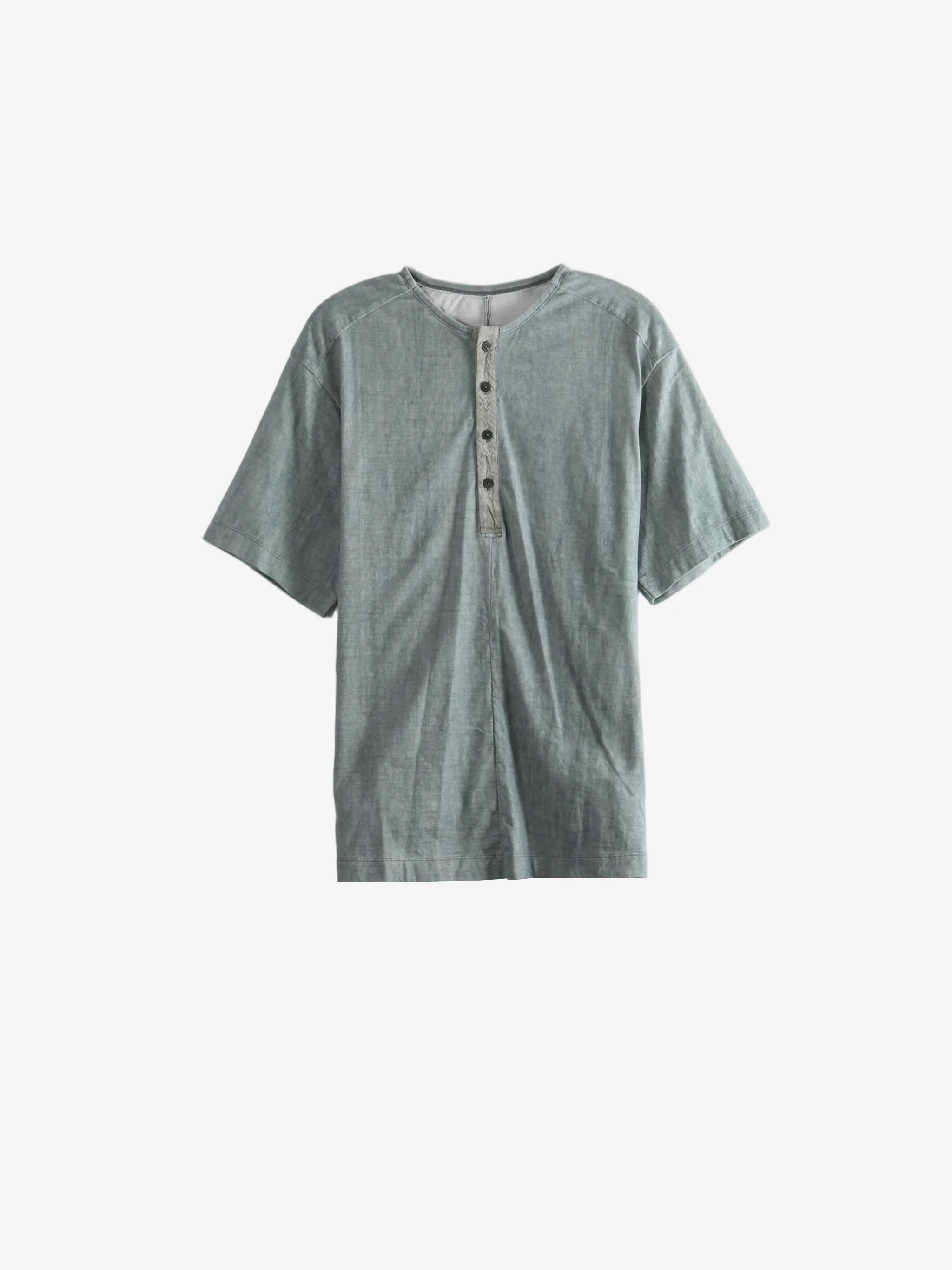 ZIGGY CHEN - Men Henley Neck Gathered T-Shirt - Image 4