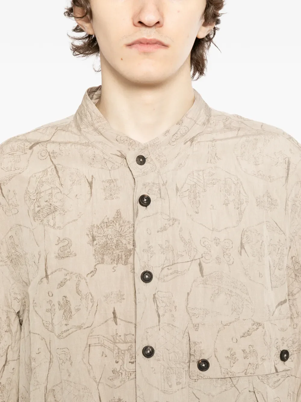 ZIGGY CHEN - Men Mandarin Collar Pocket Shirt - Image 4