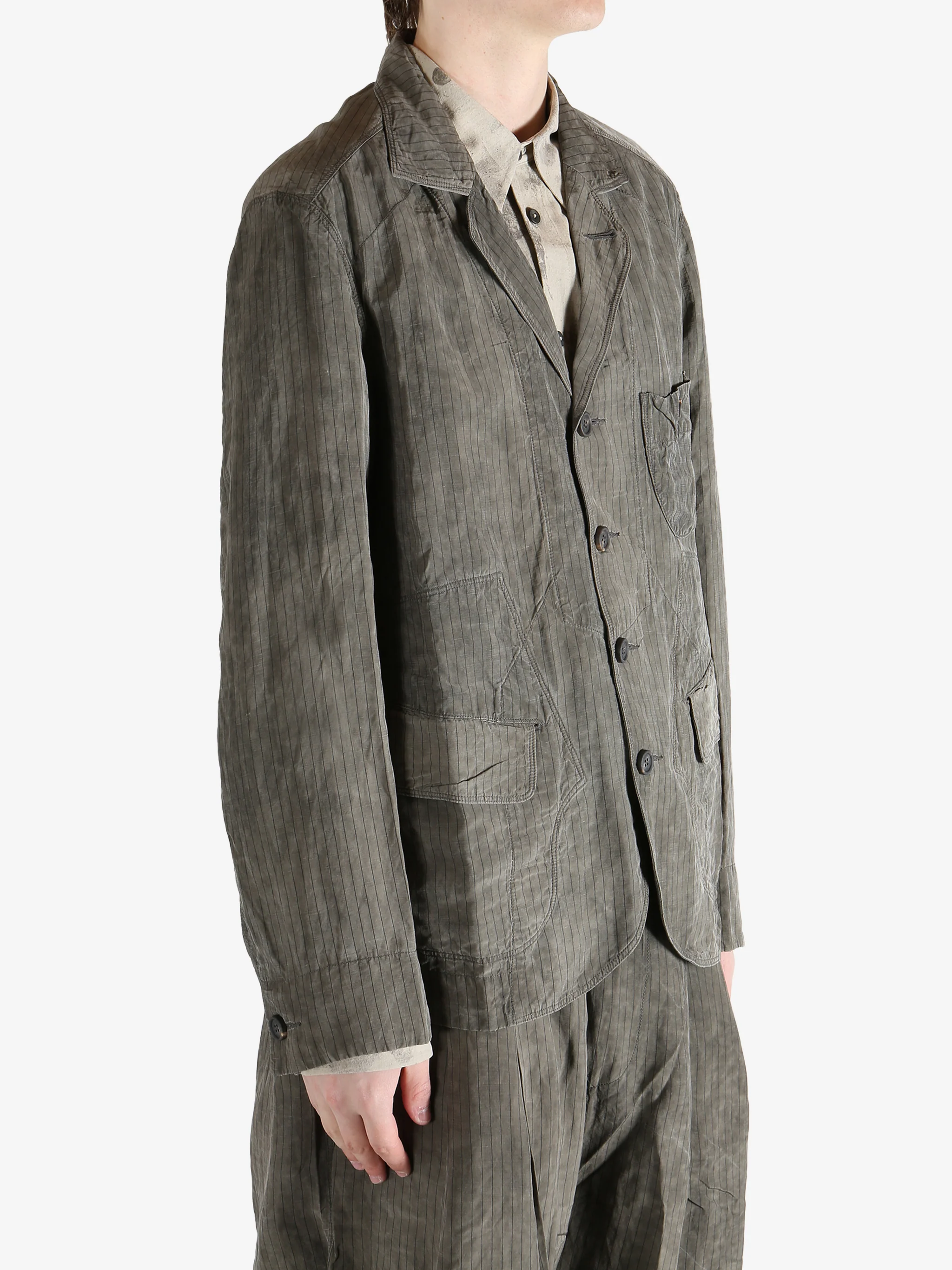 ZIGGY CHEN - Men Striped Patchwork Workers Blazer - Image 2